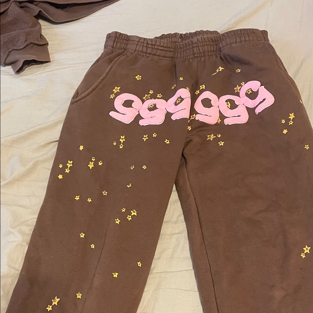 Cozy Brown Joggers with Pink and Yellow Accents 555555